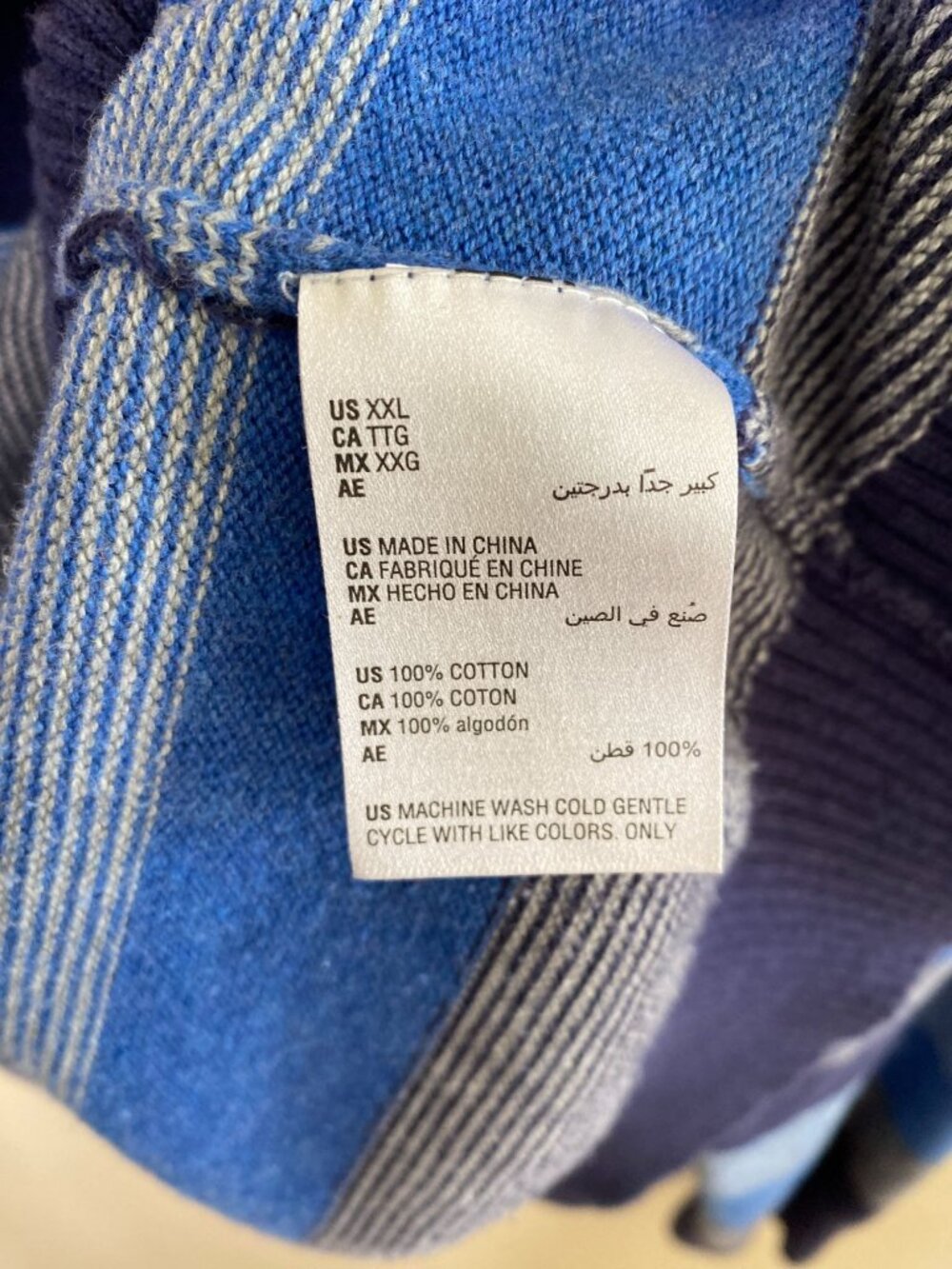Club Room Mens Striped V-Neck Sweater Blue Gray 100% Cotton XXL Pullover - Picture 4 of 6
